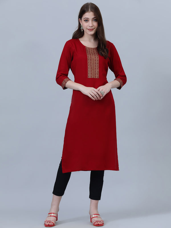 Women viscose Rayon Maroon Printed designed Kurta With Trouser for girls & women