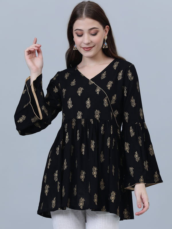 Women viscose Rayon Black Angrakh Top for girls & women