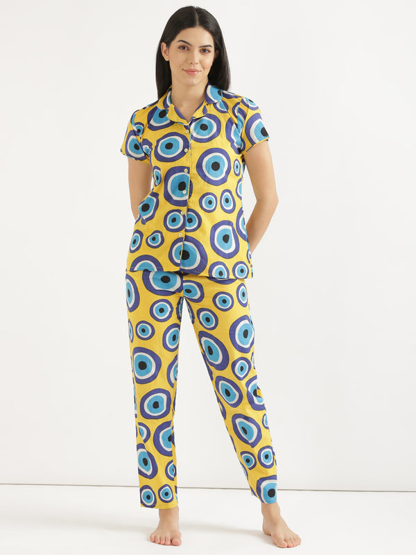 Button Down Yellow Evil Eye Co-ord Set-CK-YELLOWEVILEYE-BD