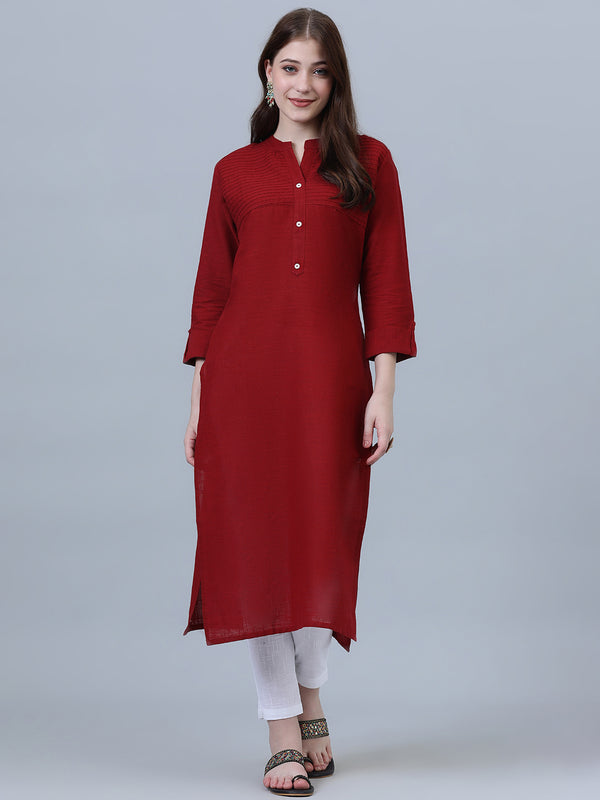 Women Pure Cotton Maroon Solid Printed Pintex designed Kurta With Trouser for girls & women