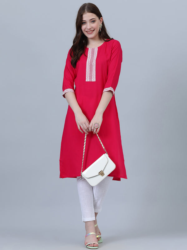 Women viscose Rayon Pink Printed designed Kurta for girls & women