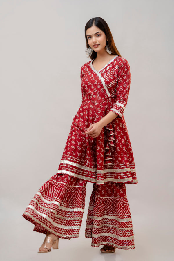 Cotton Sharara Set for Women-WT3016MAROON