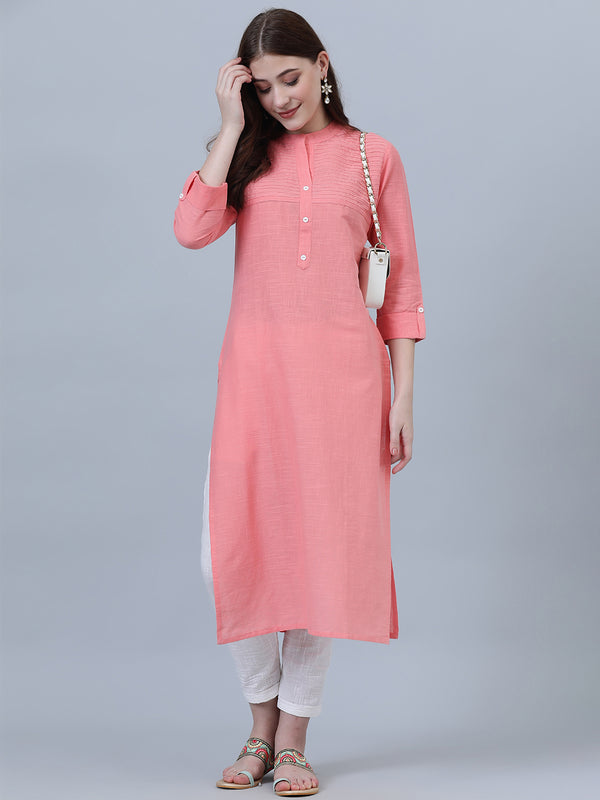 Women Pure Cotton Peach Solid Printed Pintex designed Kurta With Trouser for girls & women