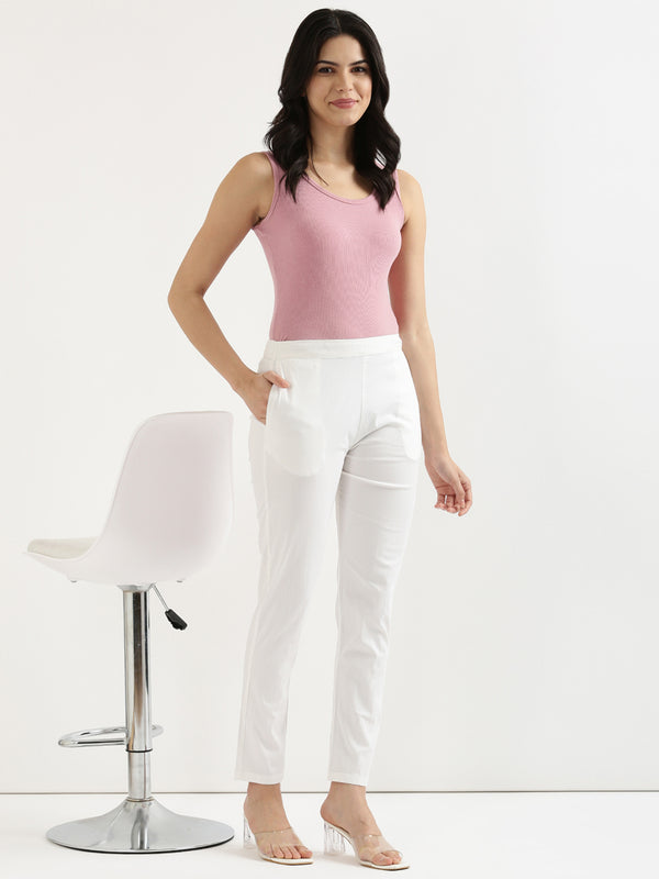 White Stretchable Pants For Women-CK-08-WHITEPANT