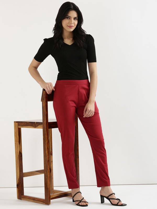 Maroon Stretchable Pants For Women-CK-04-MAROONPANT