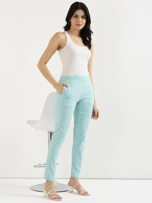 Powder Blue Stretchable Pants For Women-CK-09-TURQUISEPANT