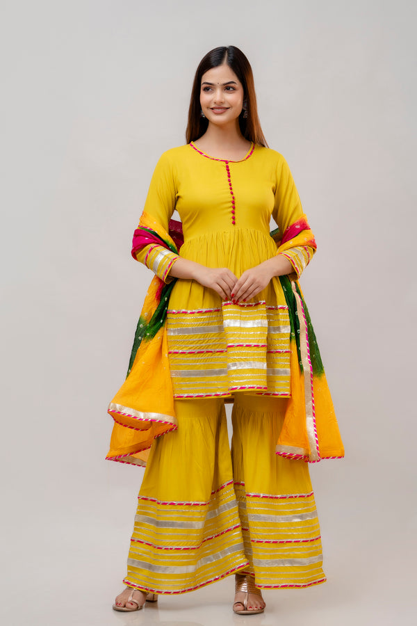 Cotton Sharara Set for Women-WT3017YELLOW