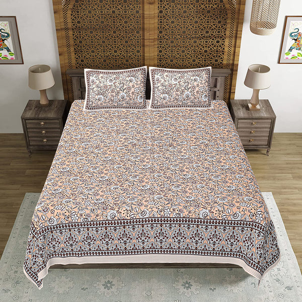 Jaipuri Print Cotton king 90 by 108 Floral Bedsheet with two big size pillow cover BS-16 Floral print Multicolor