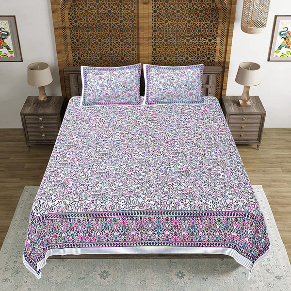 Jaipuri Print Cotton king 90 by 108 Floral Bedsheet with two big size pillow cover BS-18 Multicolor Floral print