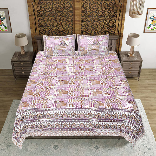 Jaipuri Print Cotton king 90 by 108 Floral Bedsheet with two big size pillow cover BS-20 Multicolor