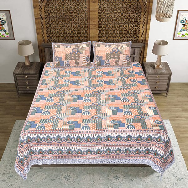 Jaipuri Print Cotton king 90 by 108 Floral Bedsheet with two big size pillow cover BS-21 Multicolor