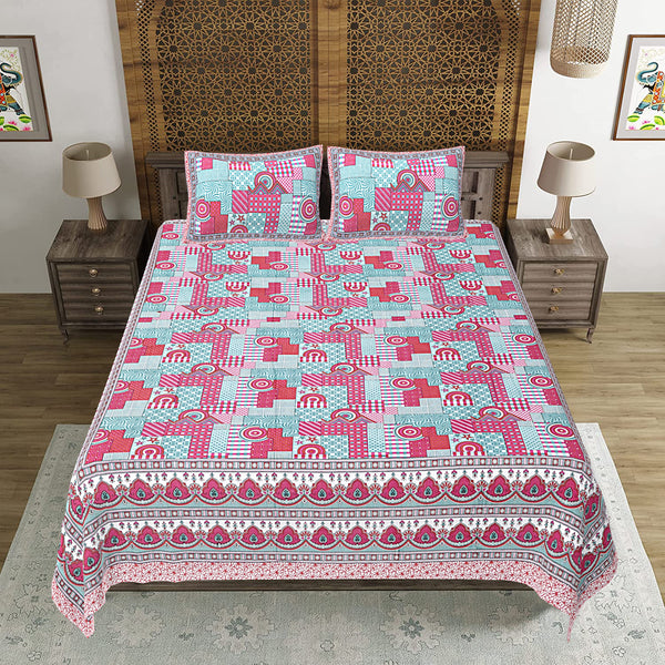 Jaipuri Print Cotton king 90 by 108 Floral Bedsheet with two big size pillow cover BS-22 Multicolor