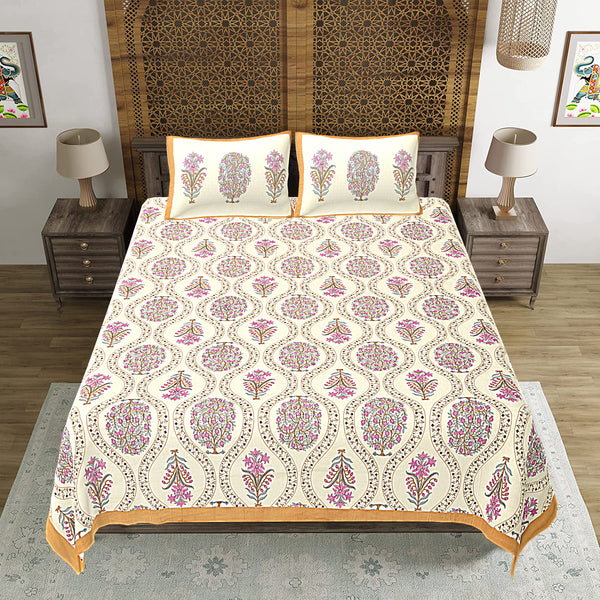 Jaipuri Print Cotton king 90 by 108 Floral Bedsheet with two big size pillow cover BS-30 Floral print