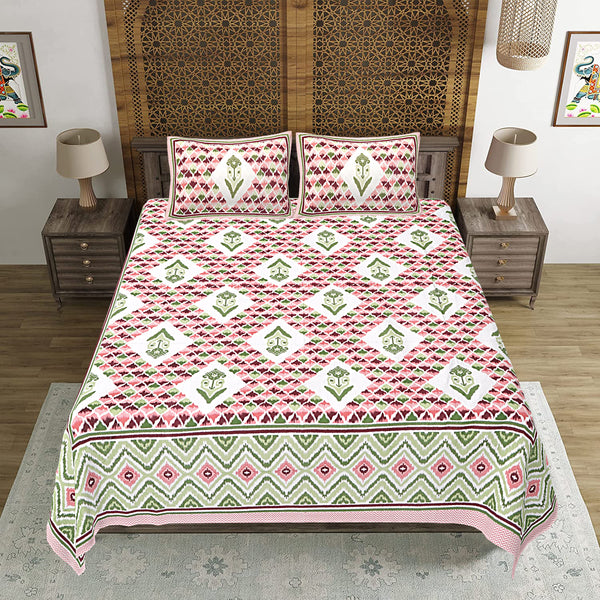 Jaipuri Print Cotton king 90 by 108 Floral Bedsheet with two big size pillow cover BS-31 Multicolor