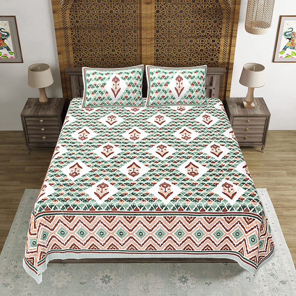 Jaipuri Print Cotton king 90 by 108 Floral Bedsheet with two big size pillow cover BS-32 Multicolor