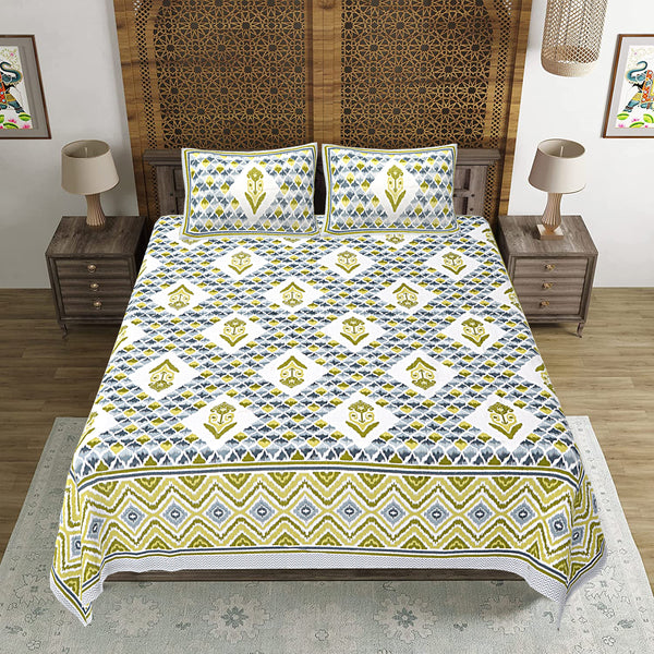 Jaipuri Print Cotton king 90 by 108 Floral Bedsheet with two big size pillow cover BS-33 Multicolor