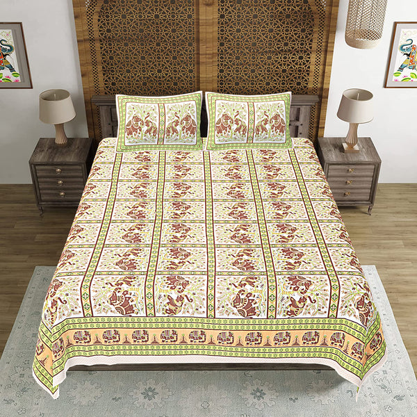 Jaipuri Print Cotton king 90 by 108 Floral Bedsheet with two big size pillow cover BS-35 Multicolor