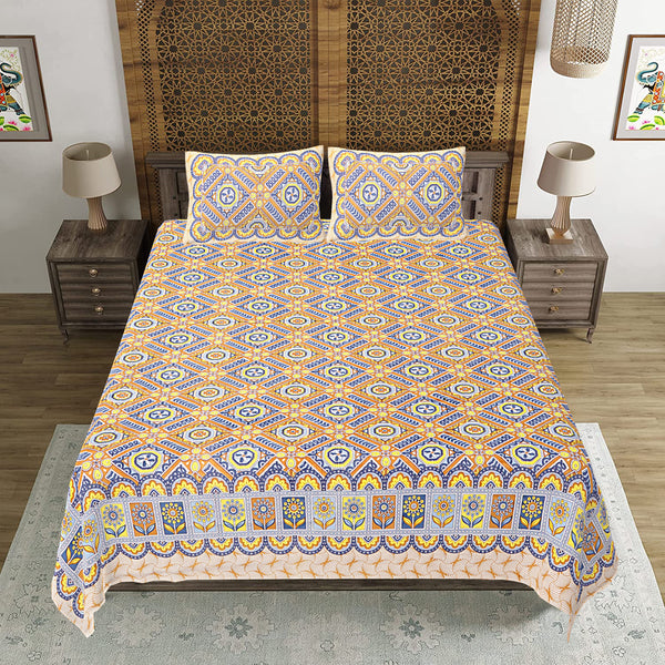 Jaipuri Print Cotton king 90 by 108 Floral Bedsheet with two big size pillow cover BS-42 Multicolor