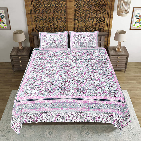 Jaipuri Print Cotton king 90 by 108 Floral Bedsheet with two big size pillow cover BS-50 Multicolor