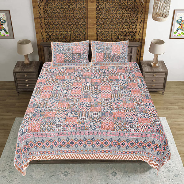 Jaipuri Print Cotton king 90 by 108 Floral Bedsheet with two big size pillow cover BS-51 Multicolor