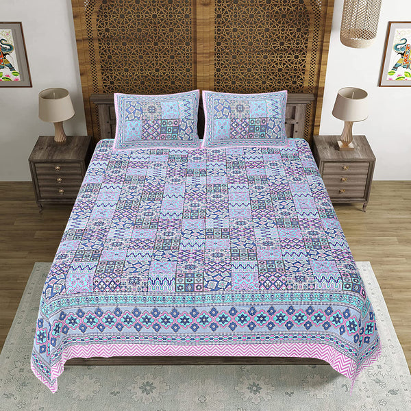 Jaipuri Print Cotton king 90 by 108 Floral Bedsheet with two big size pillow cover BS-53 Multicolor