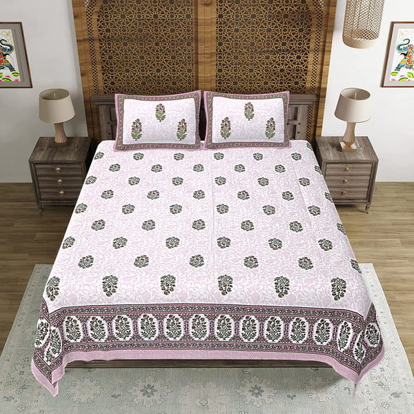 Jaipuri Print Cotton king 90 by 108 Floral Bedsheet with two big size pillow cover BS-66 Floral print