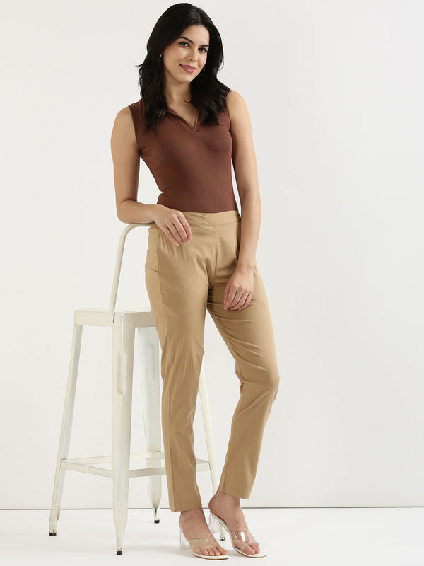 Brown Stretchable Pants For Women-CK-07-BROWNPANT