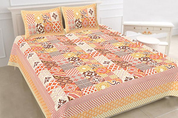 Jaipuri Print Cotton king 90 by 108 Floral Bedsheet with two big size pillow cover BS-72 Multicolor