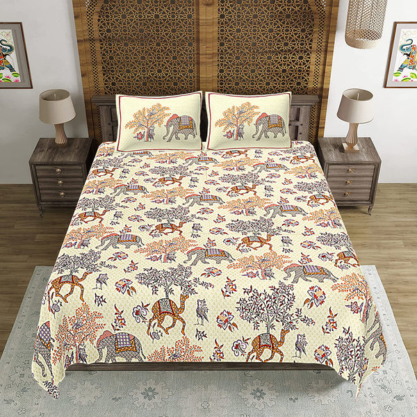 Jaipuri Print Cotton king 90 by 108 Floral Bedsheet with two big size pillow cover BS-87 Multicolor