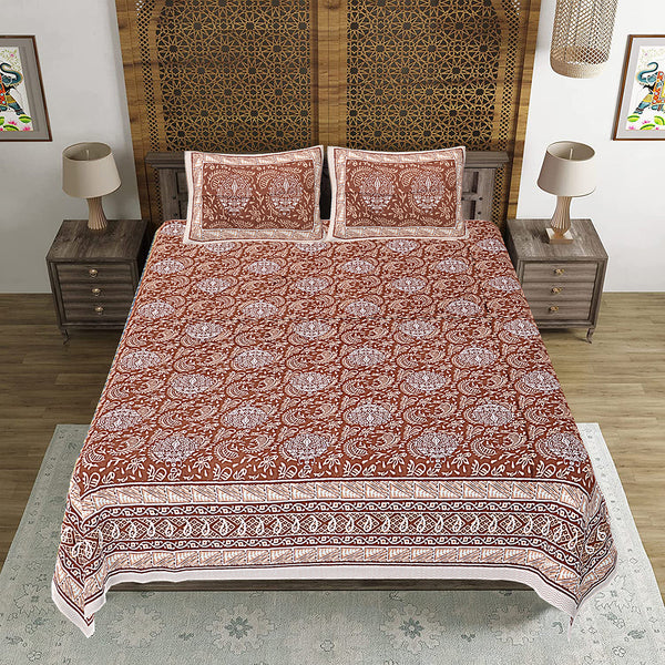 Jaipuri Print Cotton king 90 by 108 Floral Bedsheet with two big size pillow cover BS-91 Multicolor