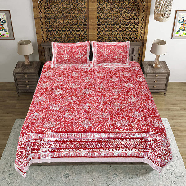 Jaipuri Print Cotton king 90 by 108 Floral Bedsheet with two big size pillow cover BS-92 Multicolor