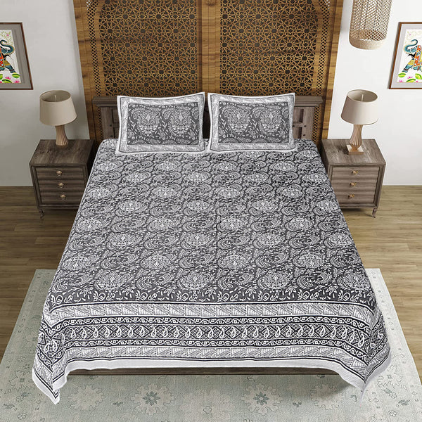 Jaipuri Print Cotton king 90 by 108 Floral Bedsheet with two big size pillow cover BS-97