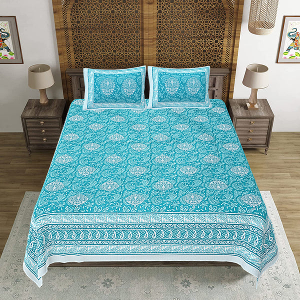 Jaipuri Print Cotton king 90 by 108 Floral Bedsheet with two big size pillow cover BS-98