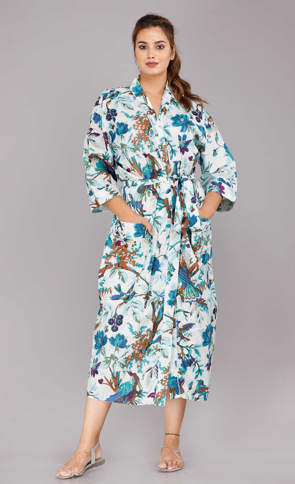 Floral Pattern Kimono Robe Long Bathrobe For Women (Multi)-KM-38